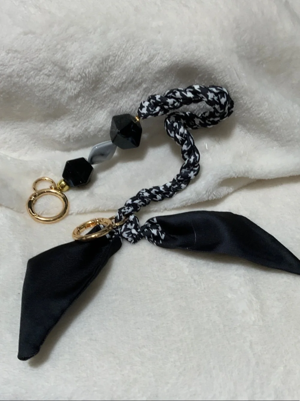 Black & White Scarf Keychain with Gold Hardware purse decor